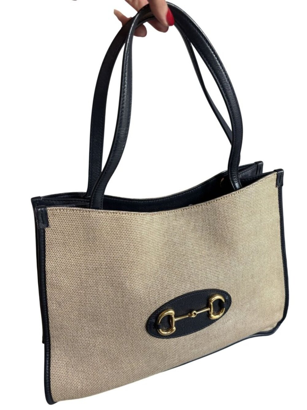 Gucci Horsebit 1955 Tote Canvas and Leather Bag in Beige - Picture 6 of 11